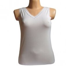 Apatiniai marškinėliai iš modalo moterims plačiomis petnešomis ir trikampiu kaklu iš modalo DI 8008 balta