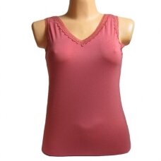 Apatiniai marškinėliai iš modalo moterims plačiomis petnešomis ir trikampiu kaklu iš modalo DI 8008 raudonos plytos spalvos