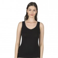 Apatiniai marškinėliai moterims plačiomis petnešomis trikampiu kaklu iš modalo Ozkan 25487 juoda
