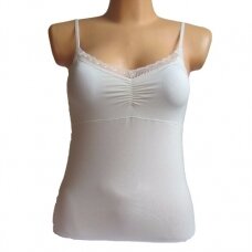 Apatiniai marškinėliai moteriški su pakietintais krūtų kaušeliais. Modalas DI 2004 pieno baltumo