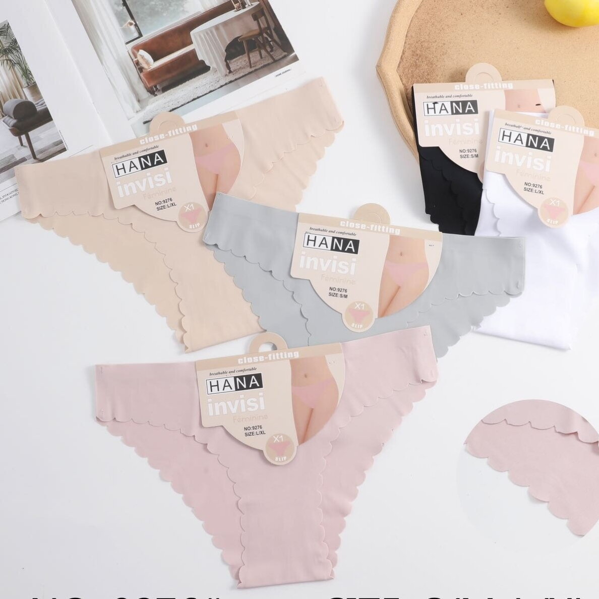 Besiūlės lazeriu kirptos bikini moteriškos  apatinės kelnaitės HANA-9276- komplektas 5 vnt. įvairios spalvos 1