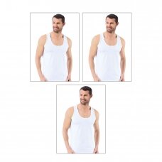 Didelio dydžio vyriški medvilniniai marškinėliai be rankovių  iki 5XL Ozkan 0113 balti 3 vnt.