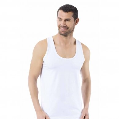 Didelio dydžio vyriški medvilniniai marškinėliai be rankovių  iki 5XL Ozkan 0113 balti 3 vnt.