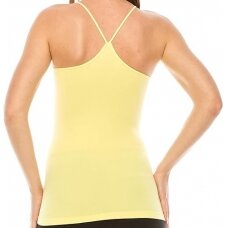 Jogos marškinėliai moterims plonomis kryžiuotomis petnešomis iš modalo Grace 3267-S-M dydžio geltona
