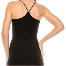 Jogos marškinėliai moterims plonomis kryžiuotomis petnešomis iš modalo Grace 3267-S-M dydžio juoda