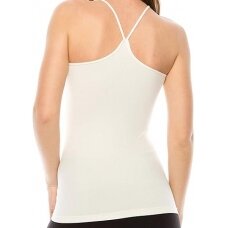 Jogos marškinėliai moterims plonomis kryžiuotomis petnešomis iš modalo Grace 3267-S-M dydžio pieno baltumo