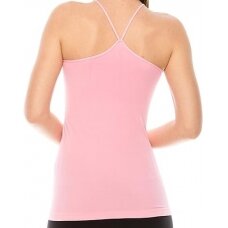 Jogos marškinėliai moterims plonomis kryžiuotomis petnešomis iš modalo Grace 3267-S-M dydžio šviesiai rožinė