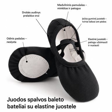 Juodi drobiniai baleto ir šokių bateliai  Dance 02
