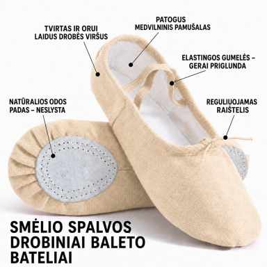 Kūno spalvos  drobiniai baleto bateliai su raišteliu Dance 01