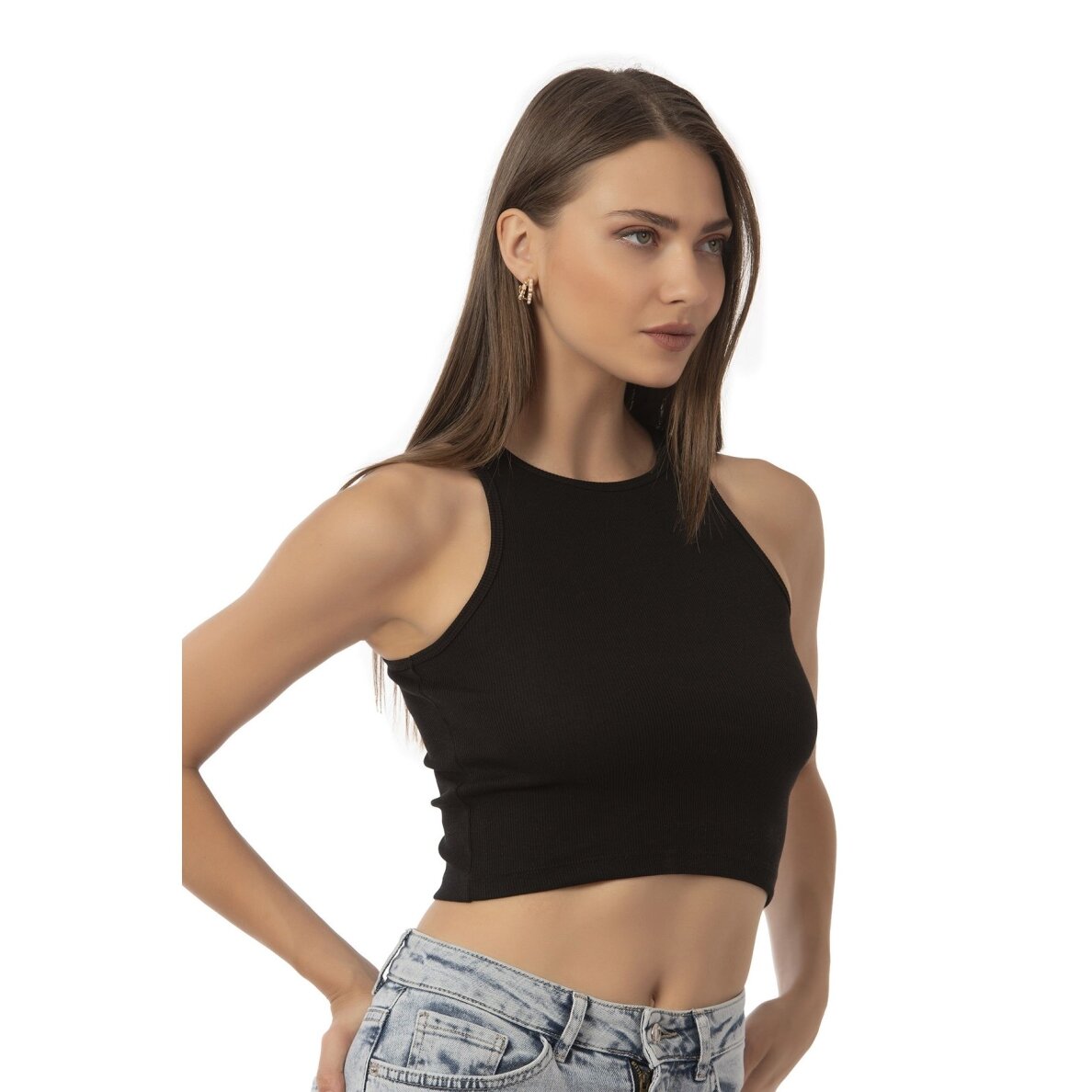Marškinėliai Crop top trumpi marskinėliai Ozkan 26814 juoda 1 Marškinėliai Crop top trumpi marskinėliai Ozkan 26814 juoda 1