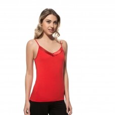 Marškinėliai moterims iš viskozės, plonomis petnešomis, su atlaso trikampiu kaklu Ozkan 2040 raudona