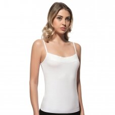 Marškinėliai moterims iš viskozės, plonomis petnešomis, su žvyneliais siuvinėta juosta Ozkan 2102 balta
