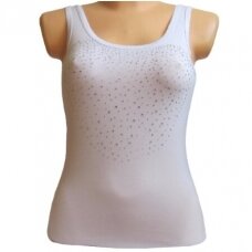 Marškinėliai moterims plačiomis petnešomis iš modalo su "širdute" klijuota stiklo akmenukų aplikacija DI Širdelė balta