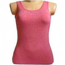 Marškinėliai moterims plačiomis petnešomis iš modalo su "širdute" klijuota stiklo akmenukų aplikacija DI Širdelė koralo