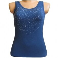 Marškinėliai moterims plačiomis petnešomis iš modalo su "širdute" klijuota stiklo akmenukų aplikacija DI Širdelė mėlyna