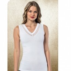 Marškinėliai moterims plačiomis petnešomis, trikampiu kaklu Ozkan 25225 balti