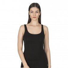 Marškinėliai moteriški platesnėmis petnešėlėmis, modalas puošti tinkleliu Ozkan 25493 juodi