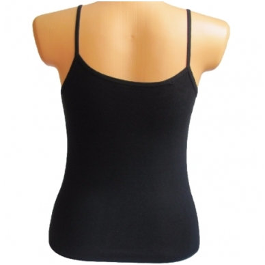 Marškinėliai moterims plonomis petnešomis iš modalo DI 115 juodi margi dydis S-M  su nėrinuku ir akmenukais