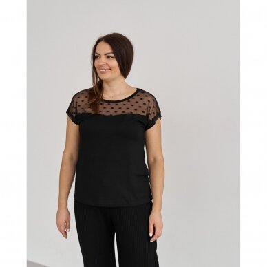 Moteriski marškinėliai trumpomis rankovėmis su tinkleliu Ozkan 25500 juodi. 2