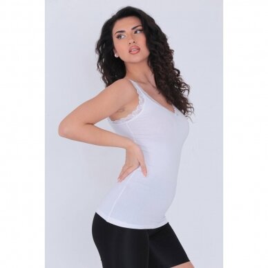 Apatiniai marškinėliai moterims plačiomis nėriniuotomis rankovėmis viskozė Sila sella 319 balti 1