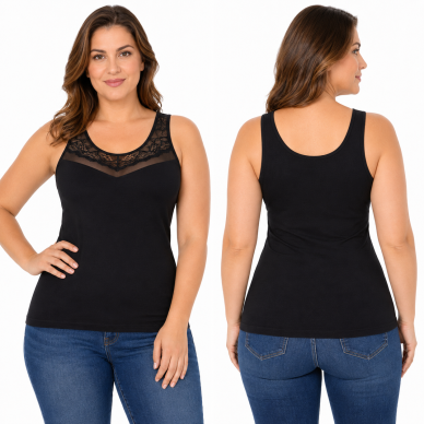 Marškinėliai moterims plačiomis petnešomis modalas Belinay 0763 juoda Marškinėliai moterims plačiomis petnešomis modalas Belinay 0763 juoda