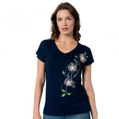Marškinėliai moteriški trumpomis rankovėmis iš viskozės Ozkan 23725 mėlyni