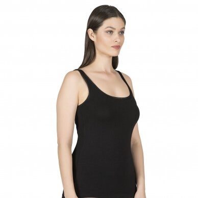 Marškinėliai moteriški platesnėmis petnešėlėmis, modalas puošti tinkleliu Ozkan 25493 juodi