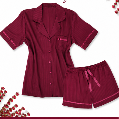 Bordo moteriška satino viskozės pižama su šortukais KOZ-12400-30