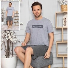 Vyriška pižama trumpomis rankovėmis marškinėliai ir šortai Pijaman 6170-6TR , Pilka