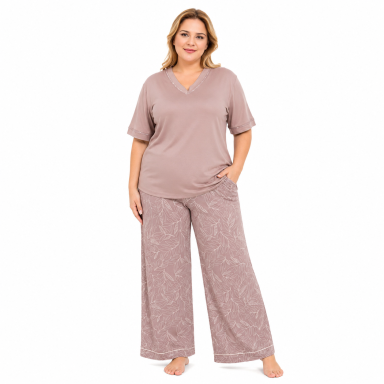 Viskozinė pižama palazzo kelnėmis moterims BIG SIZE LADY-11067 Viskozinė pižama palazzo kelnėmis moterims BIG SIZE LADY-11067