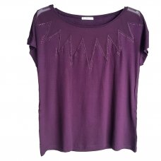 Puošnūs moteriški marškinėliai trumpomis rankovėmis Ozkan 21819 baklažano spalvos