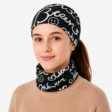 Šilta daugiafunkcė kaklaumautė šalikas, bandana, kepurė 2 vnt. komplektas juoda