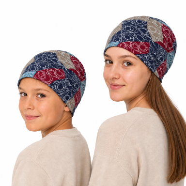 Šilta daugiafunkcė kaklaumautė šalikas, bandana, kepurė 2 vnt. komplektas marga melsva