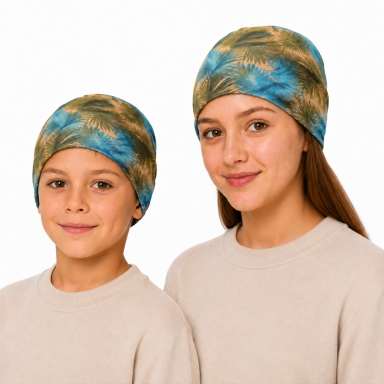 Šilta daugiafunkcė kaklaumautė šalikas, bandana, kepurė 2 vnt. komplektas marga žalsva
