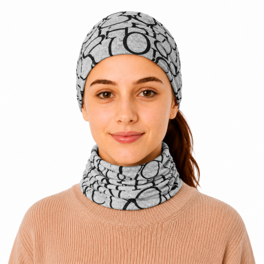 Šilta daugiafunkcė kaklaumautė šalikas, bandana, kepurė 2 vnt. komplektas pilka didelės raidės