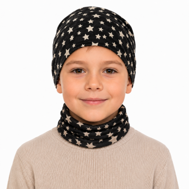 Šilta daugiafunkcė kaklaumautė šalikas, bandana, kepurė 2 vnt. komplektas žvaigždutės