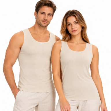 Šilta plona unisex maikutė moterims ir vyrams – besiūlis kirpimas , pieno–smėlio