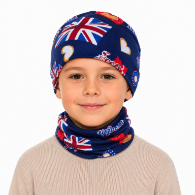 Vaikiška šilta daugiafunkcė kaklaumautė šalikas, bandana, kepurė 2 vnt. komplektas