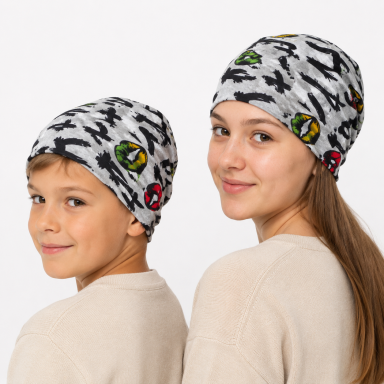 Vaikiška šilta daugiafunkcė kaklaumautė šalikas, bandana, kepurė 2 vnt. komplektas pilka03