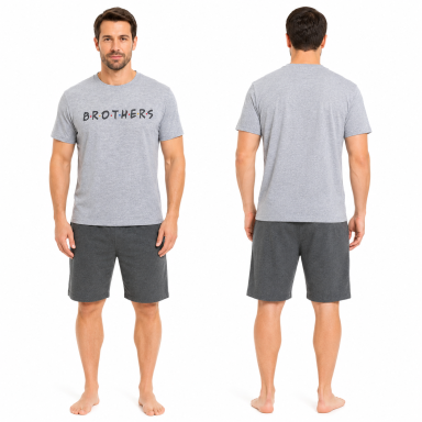 Vyriška pižama trumpomis rankovėmis su šortais Pijaman 6170-3TR Pilka Vyriška pižama trumpomis rankovėmis su šortais Pijaman 6170-3TR Pilka